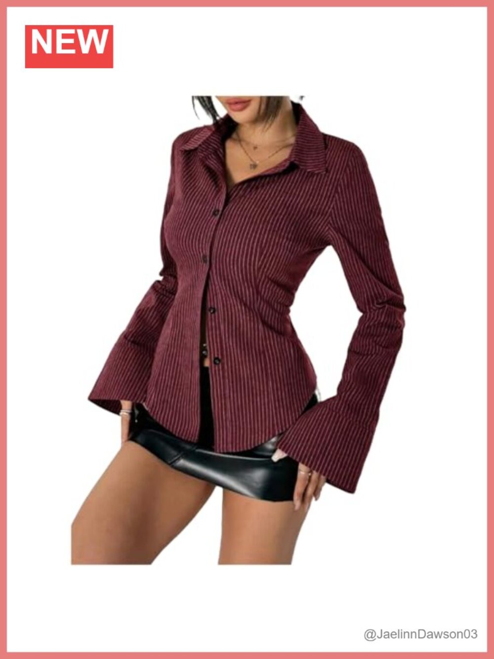Slim Fit Striped Button Down Long Sleeve Collared Blouse